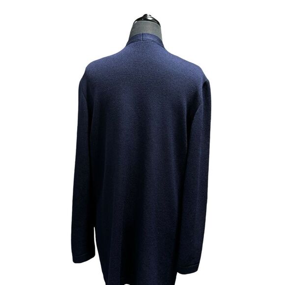 ST. JOHN Basics SANTANA KNIT JACKET CARDIGAN Open Front Long Navy SIZE LARGE - Picture 4 of 10